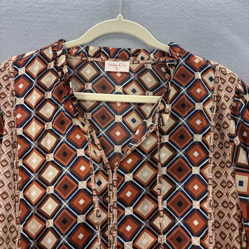 Hailey & Co Geometric Brown & Orange Tiered Ruffle Dress SZ 3XL Boho, Peasant - Picture 2 of 12